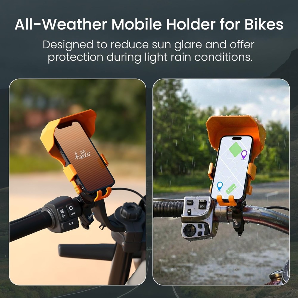 Portronics Mobike 4 Plus Handlebar Mobile Holder with Sunshade & Rain Protection, 360° Rotatable Bike & Motorcycle Phone Mount for 5.4–6.7 Inch Smartphones