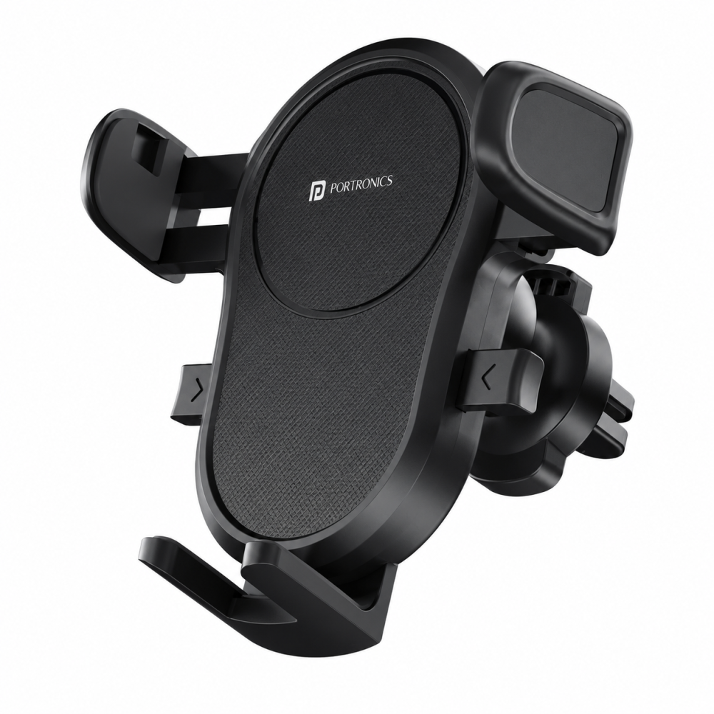 Portronics Clamp Y Car Air Vent Mobile Holder for Smartphones, Secure AC Vent Mount, Adjustable Phone Holder - (Black)