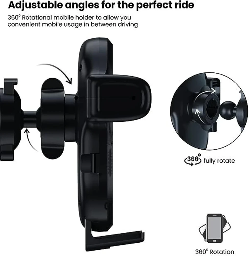 Portronics Clamp Y Car Air Vent Mobile Holder for Smartphones, Secure AC Vent Mount, Adjustable Phone Holder - (Black)