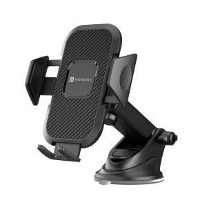 Portronics Clamp M Car Mobile Holder with 360° Rotation, Strong Suction Cup, One-Touch Release, Dashboard Windshield Phone Mount for 4-6 Inch Smartphones - (Black)