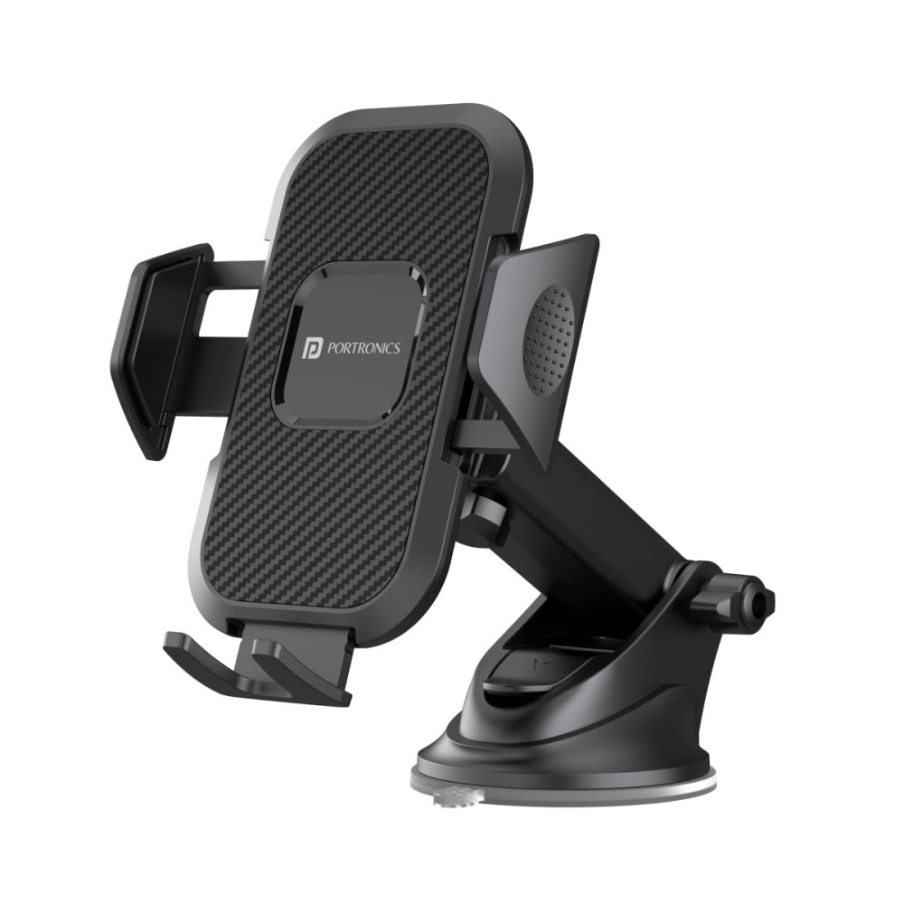 Portronics Clamp M Car Mobile Holder with 360° Rotation, Strong Suction Cup, One-Touch Release, Dashboard Windshield Phone Mount for 4-6 Inch Smartphones - (Black)