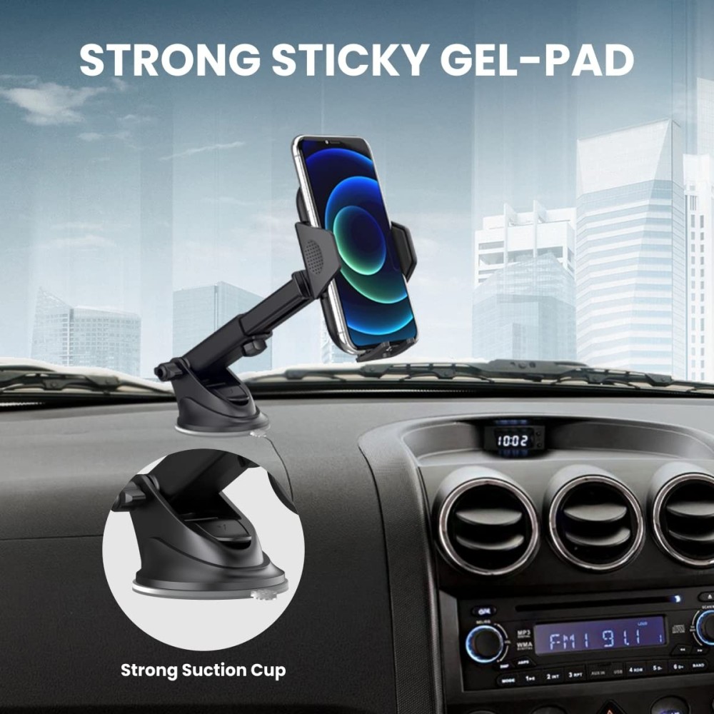 Portronics Clamp M Car Mobile Holder with 360° Rotation, Strong Suction Cup, One-Touch Release, Dashboard Windshield Phone Mount for 4-6 Inch Smartphones - (Black)