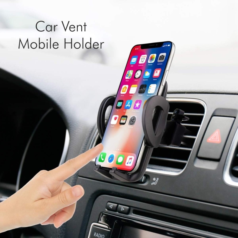 Portronics Clamp X Car Vent Mobile Holder with Adjustable Side Arms for Smartphones, Secure Air Vent Phone Mount - (Z-Black)