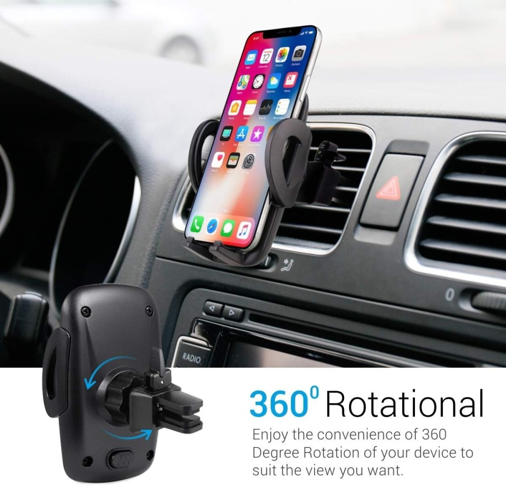Portronics Clamp X Car Vent Mobile Holder with Adjustable Side Arms for Smartphones, Secure Air Vent Phone Mount - (Z-Black)