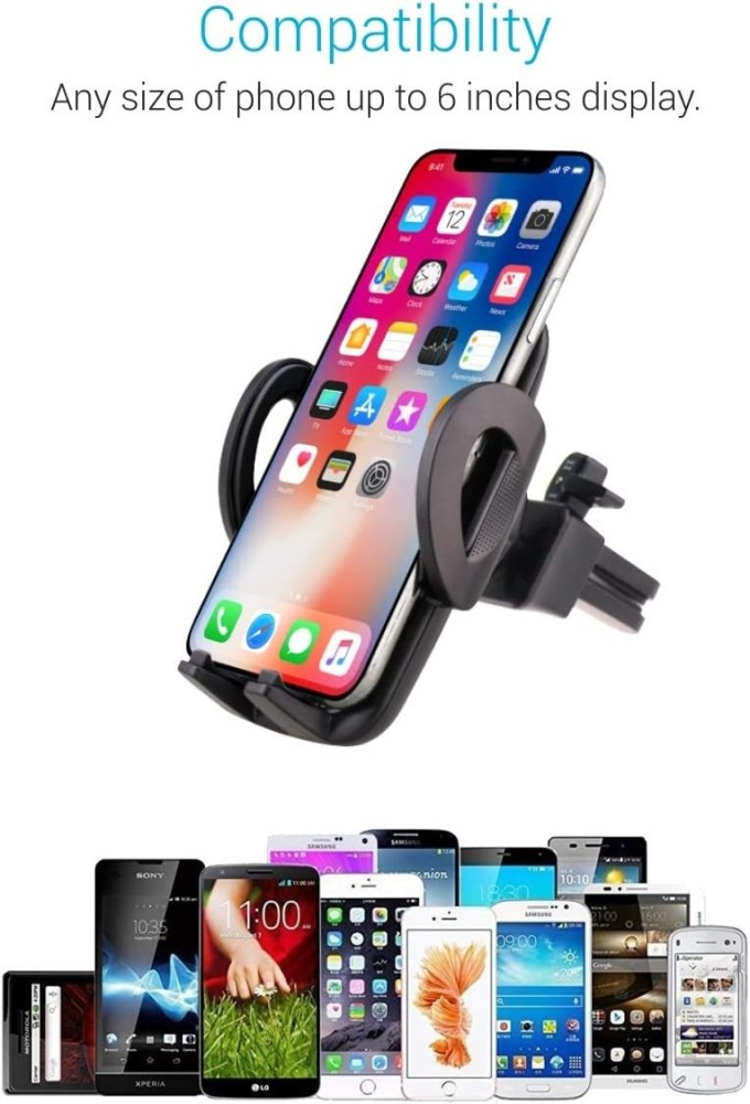 Portronics Clamp X Car Vent Mobile Holder with Adjustable Side Arms for Smartphones, Secure Air Vent Phone Mount - (Z-Black)