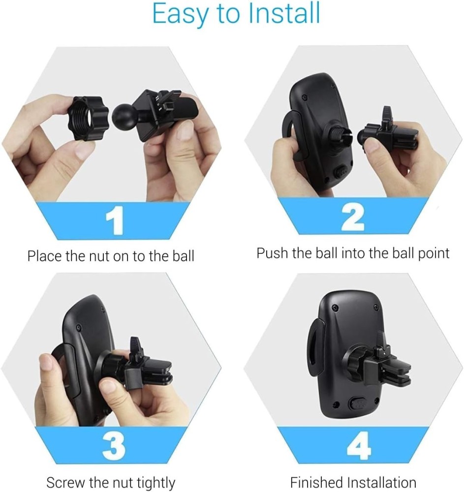 Portronics Clamp X Car Vent Mobile Holder with Adjustable Side Arms for Smartphones, Secure Air Vent Phone Mount - (Z-Black)