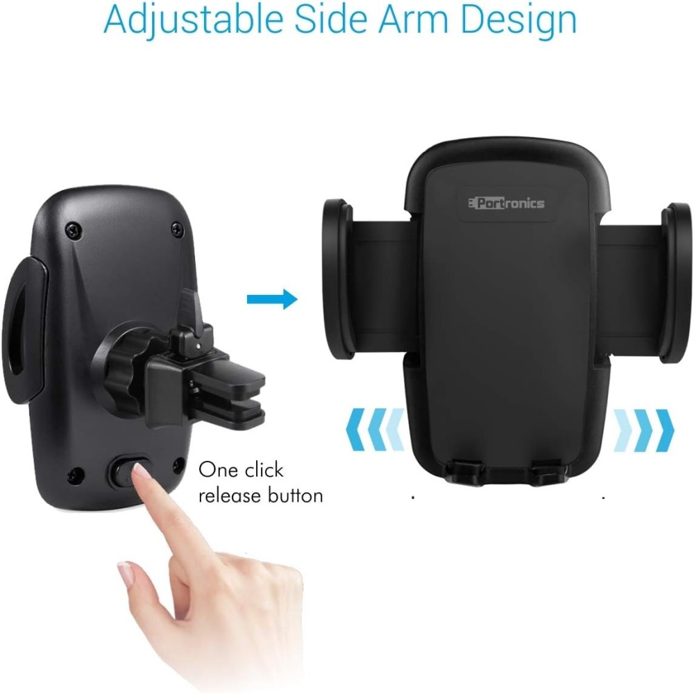 Portronics Clamp X Car Vent Mobile Holder with Adjustable Side Arms for Smartphones, Secure Air Vent Phone Mount - (Z-Black)