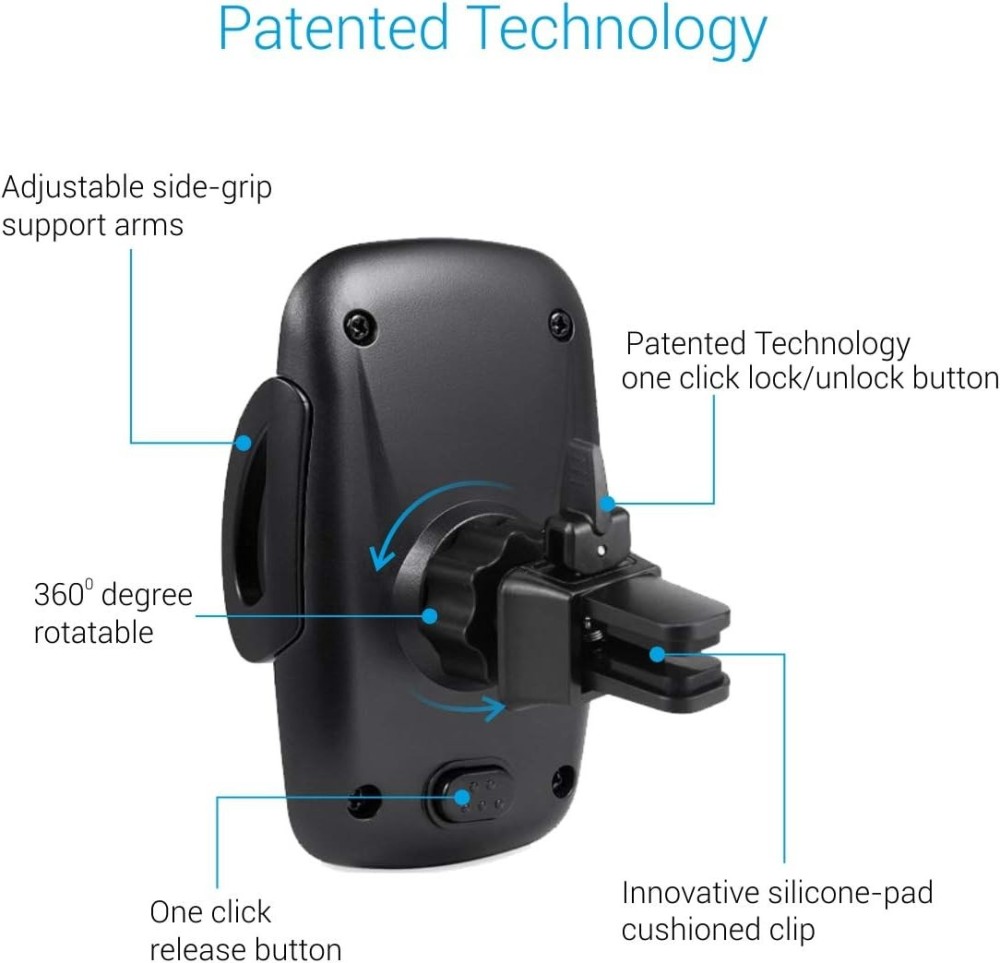 Portronics Clamp X Car Vent Mobile Holder with Adjustable Side Arms for Smartphones, Secure Air Vent Phone Mount - (Z-Black)