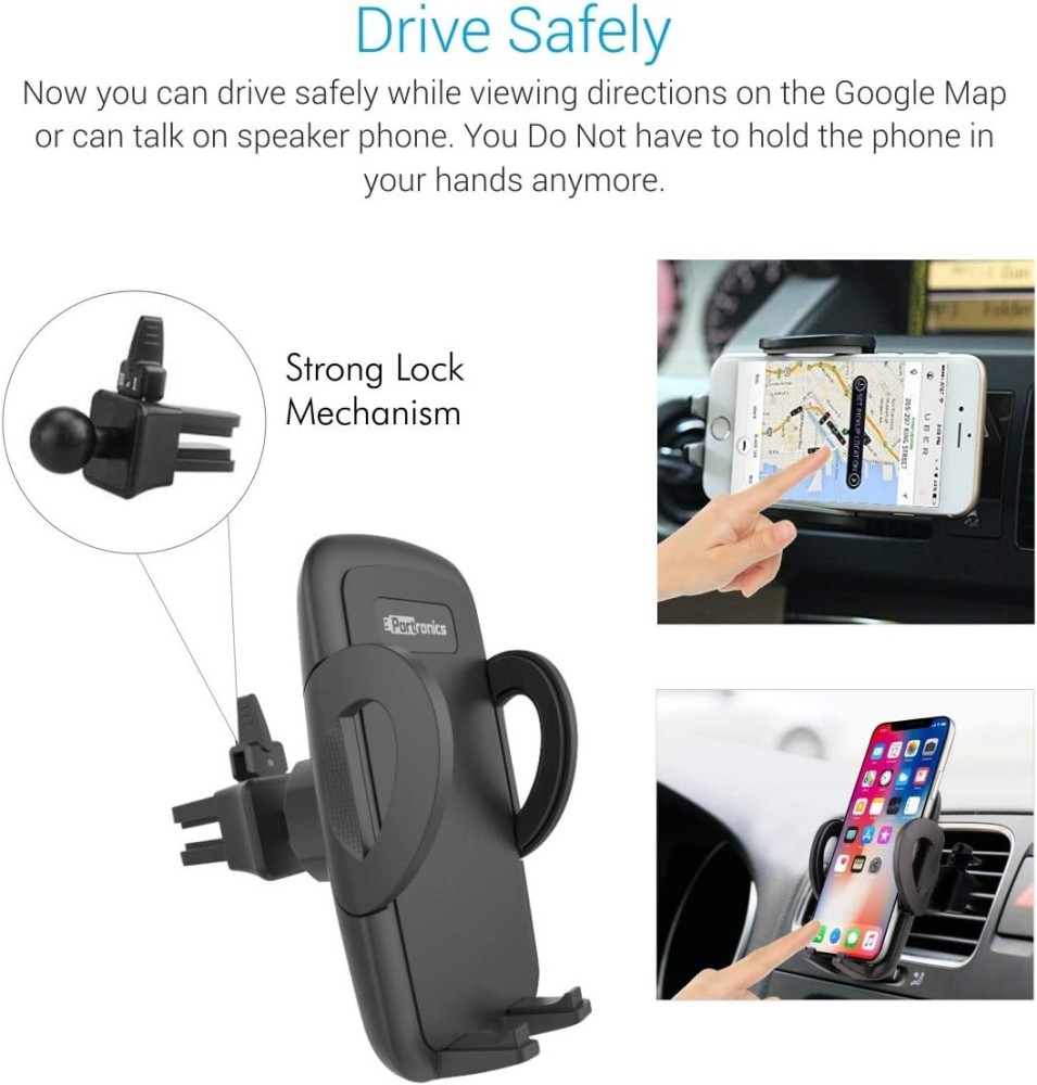 Portronics Clamp X Car Vent Mobile Holder with Adjustable Side Arms for Smartphones, Secure Air Vent Phone Mount - (Z-Black)