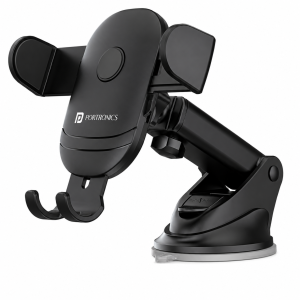 Portronics Clamp M2 Adjustable Car Mobile Phone Holder Stand with 360° Rotation, Strong Suction Cup for Dashboard & Windshield, One-Touch Lock, Fits 4 to 6-Inch Smartphones – (Black)