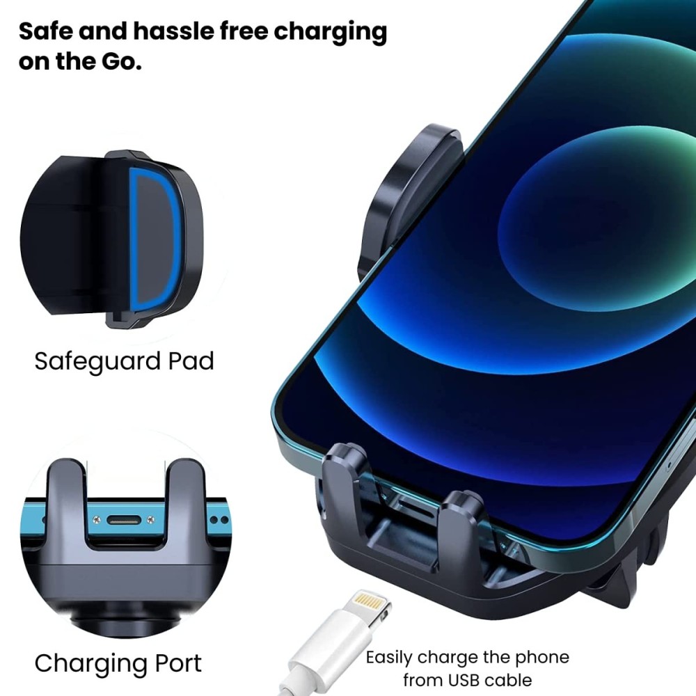 Portronics Clamp M2 Adjustable Car Mobile Phone Holder Stand with 360° Rotation, Strong Suction Cup for Dashboard & Windshield, One-Touch Lock, Fits 4 to 6-Inch Smartphones – (Black)