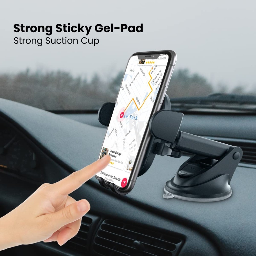 Portronics Clamp M2 Adjustable Car Mobile Phone Holder Stand with 360° Rotation, Strong Suction Cup for Dashboard & Windshield, One-Touch Lock, Fits 4 to 6-Inch Smartphones – (Black)