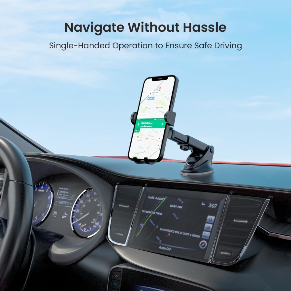Portronics Clamp M3 Adjustable Car Mobile Phone Holder Stand with 360° Rotation, Strong Suction Cup for Dashboard & Windshield, Universal Fit for 4-6 Inch Smartphones - (Black)