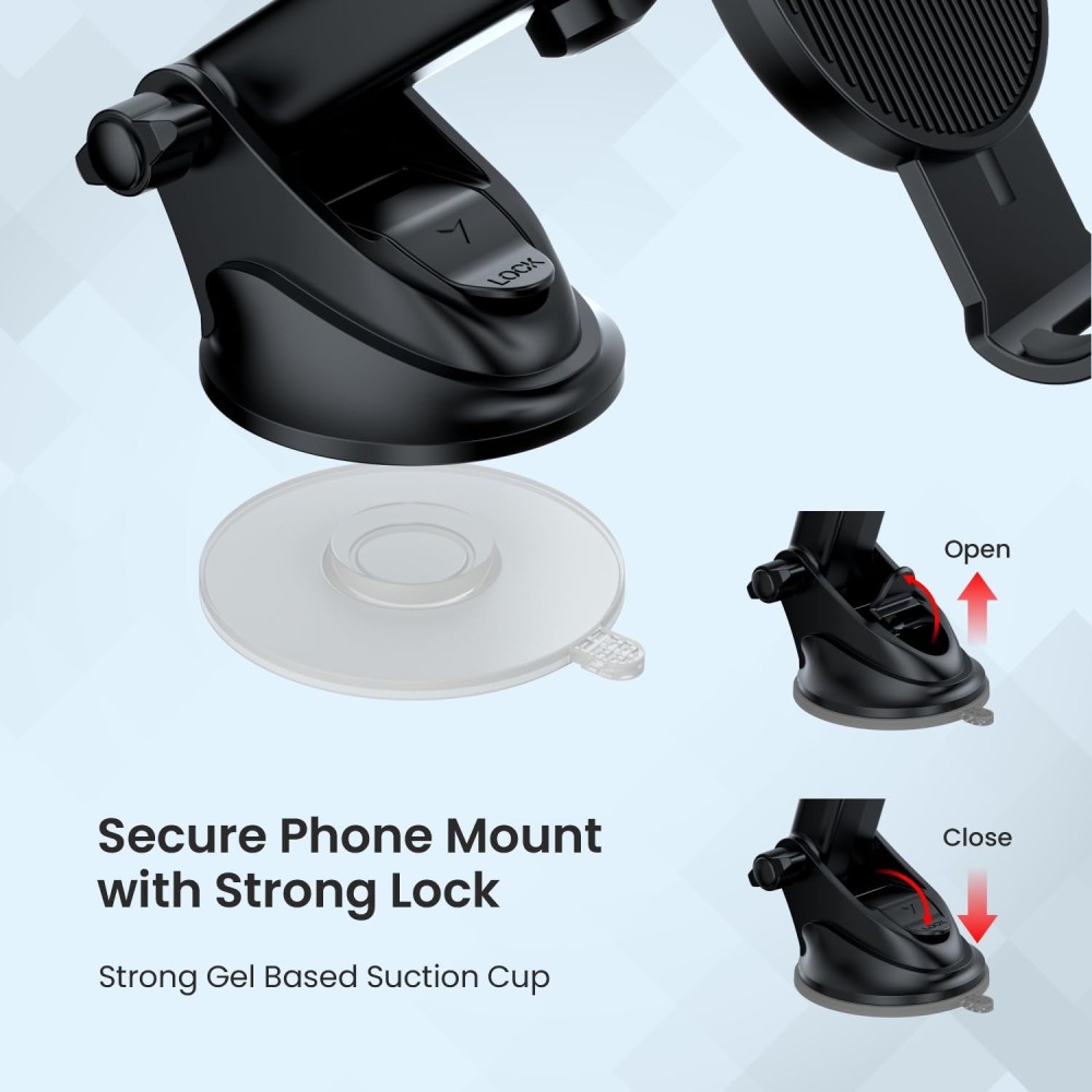 Portronics Clamp M3 Adjustable Car Mobile Phone Holder Stand with 360° Rotation, Strong Suction Cup for Dashboard & Windshield, Universal Fit for 4-6 Inch Smartphones - (Black)