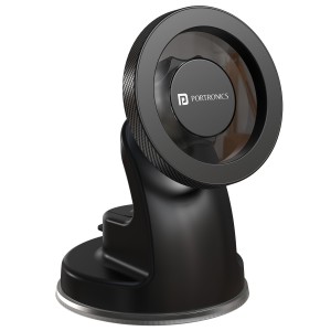 Portronics Clamp M4 Prime Magnetic Car Phone Mount with Strong Suction Cup, 360° Rotation, 90° Tilt, Windshield & Dashboard Mobile Holder for 5.4–6.7 Inch Smartphones – (Black)