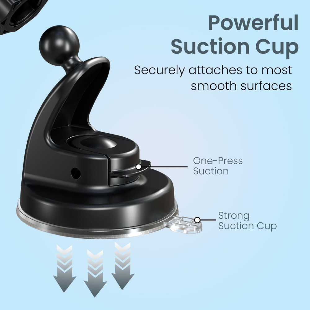 Portronics Clamp M4 Prime Magnetic Car Phone Mount with Strong Suction Cup, 360° Rotation, 90° Tilt, Windshield & Dashboard Mobile Holder for 5.4–6.7 Inch Smartphones – (Black)
