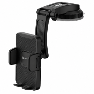 Portronics Clamp M5 Car Phone Holder Stand with Grip Rotation, Strong Suction Cup Mount, Single-Hand Operation, Shockproof Mobile Holder for Car Dashboard & Windshield - (Black)
