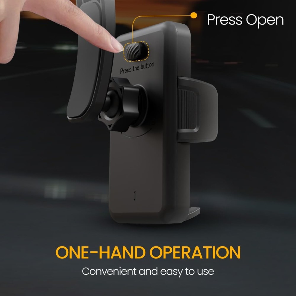 Portronics Clamp M5 Car Phone Holder Stand with Grip Rotation, Strong Suction Cup Mount, Single-Hand Operation, Shockproof Mobile Holder for Car Dashboard & Windshield - (Black)