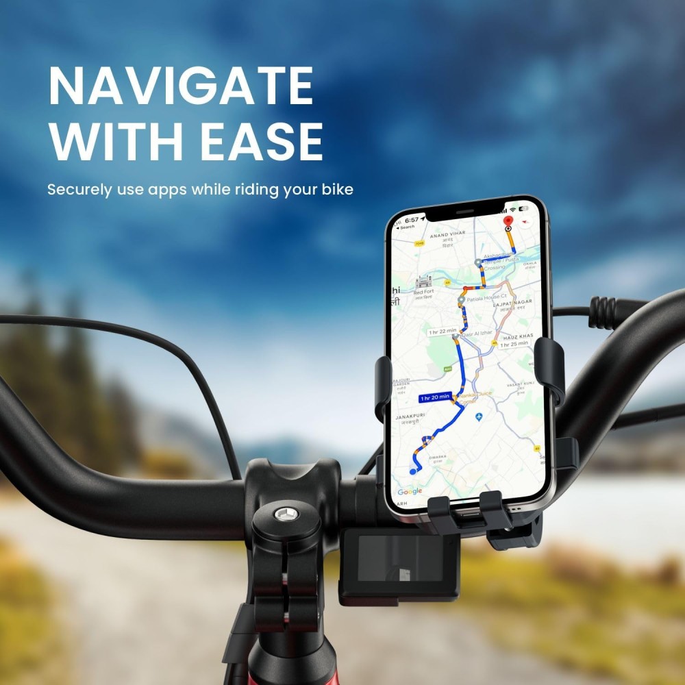 Portronics Mobike 4 Bike Phone Mount with 360° Rotation, Strong Grip Mobile Holder for Bicycle & Motorcycle, Fits 4.7 to 6.8 Inch Smartphones - (Black)