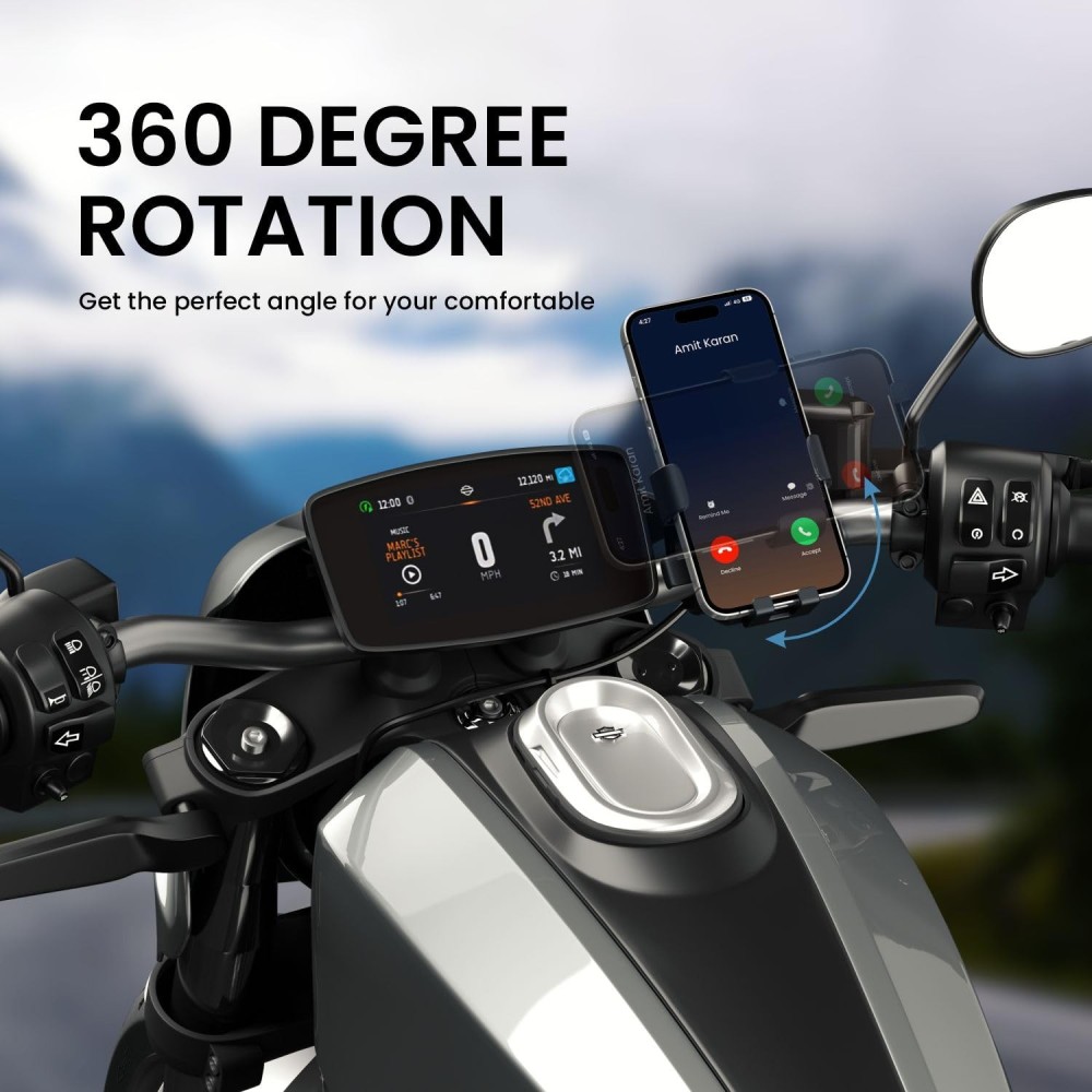 Portronics Mobike 4 Bike Phone Mount with 360° Rotation, Strong Grip Mobile Holder for Bicycle & Motorcycle, Fits 4.7 to 6.8 Inch Smartphones - (Black)