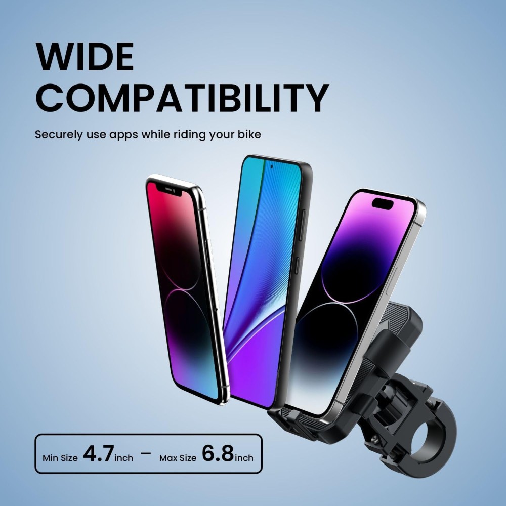 Portronics Mobike 4 Bike Phone Mount with 360° Rotation, Strong Grip Mobile Holder for Bicycle & Motorcycle, Fits 4.7 to 6.8 Inch Smartphones - (Black)