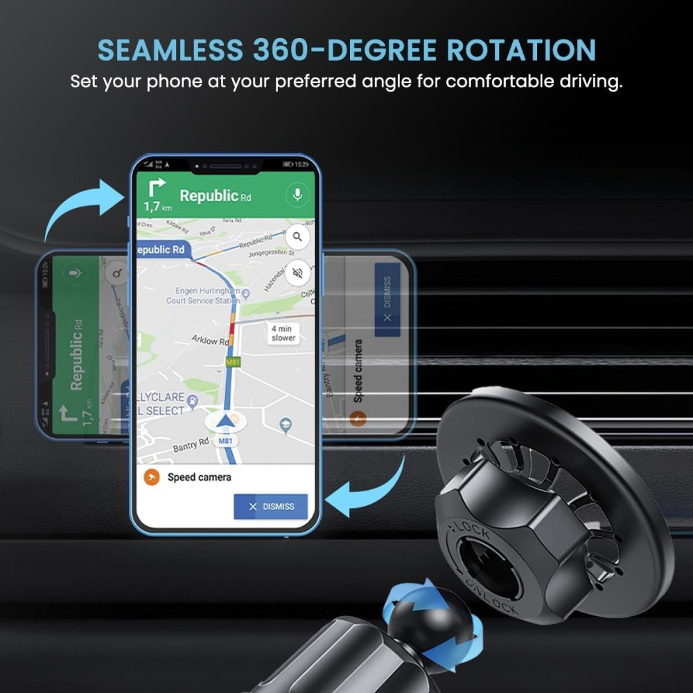 Portronics Mogun 2 Magnetic Universal Mobile Holder for Car, 360° Rotation, Powerful Magnet, Navigation-Friendly Dashboard Phone Mount, Compatible with All Smartphones - (Black)