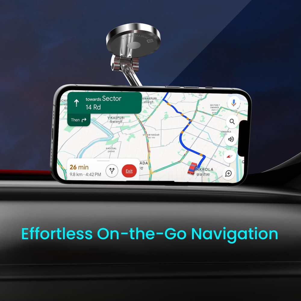 Portronics Mogun 3 Magnetic Car Phone Holder with 360° Rotation, Adjustable Height & Angle, Strong Magnetic Grip, 180° Pivot, Adhesive Dashboard Mount, Metal Alloy Build for Smartphones - (Si