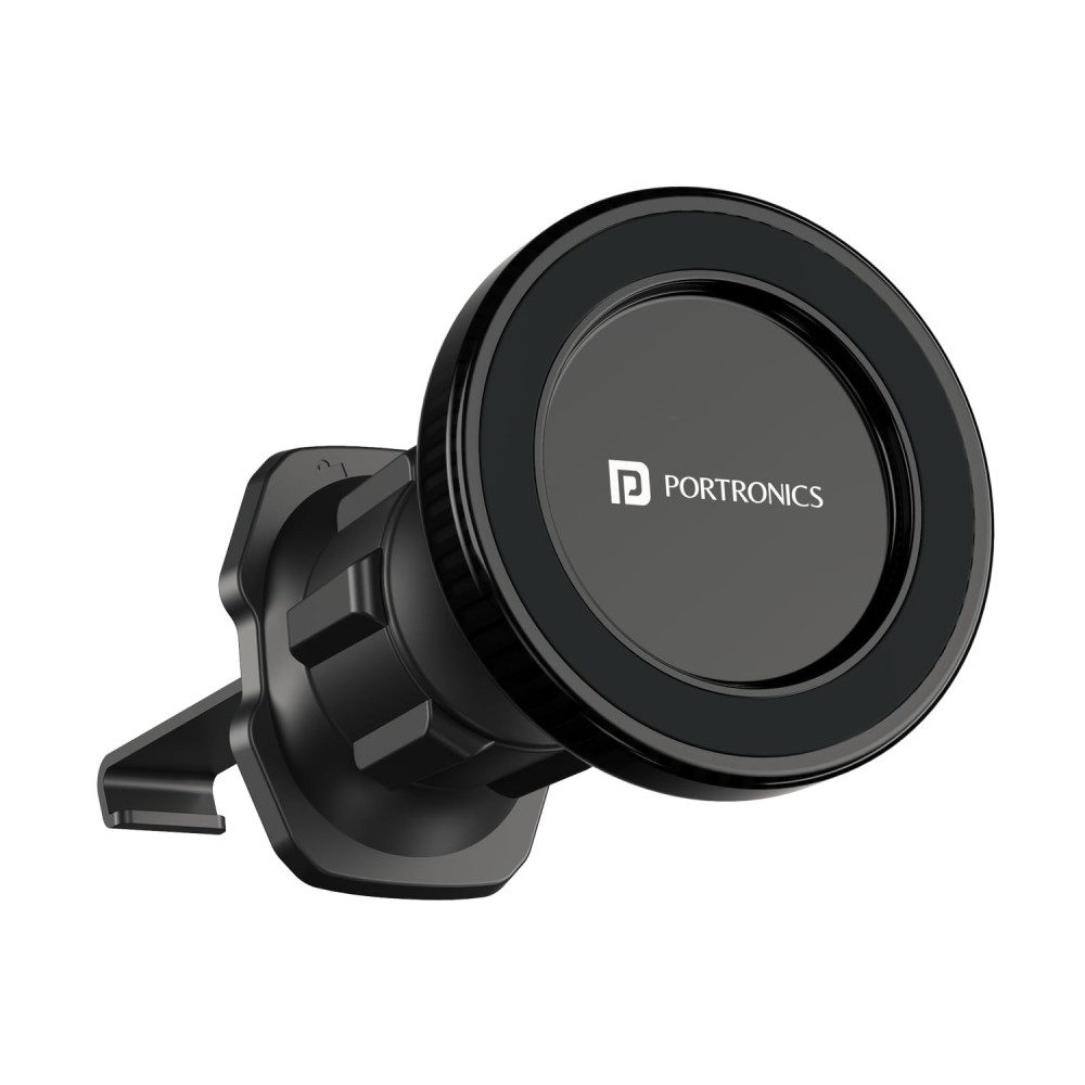 Portronics Mogun 4 Magnetic Car Phone Holder Stand with Strong Magnetic Grip, 360° Rotation, AC Vent Mount, Shockproof Mobile Car Mount for Smartphones - (Black)