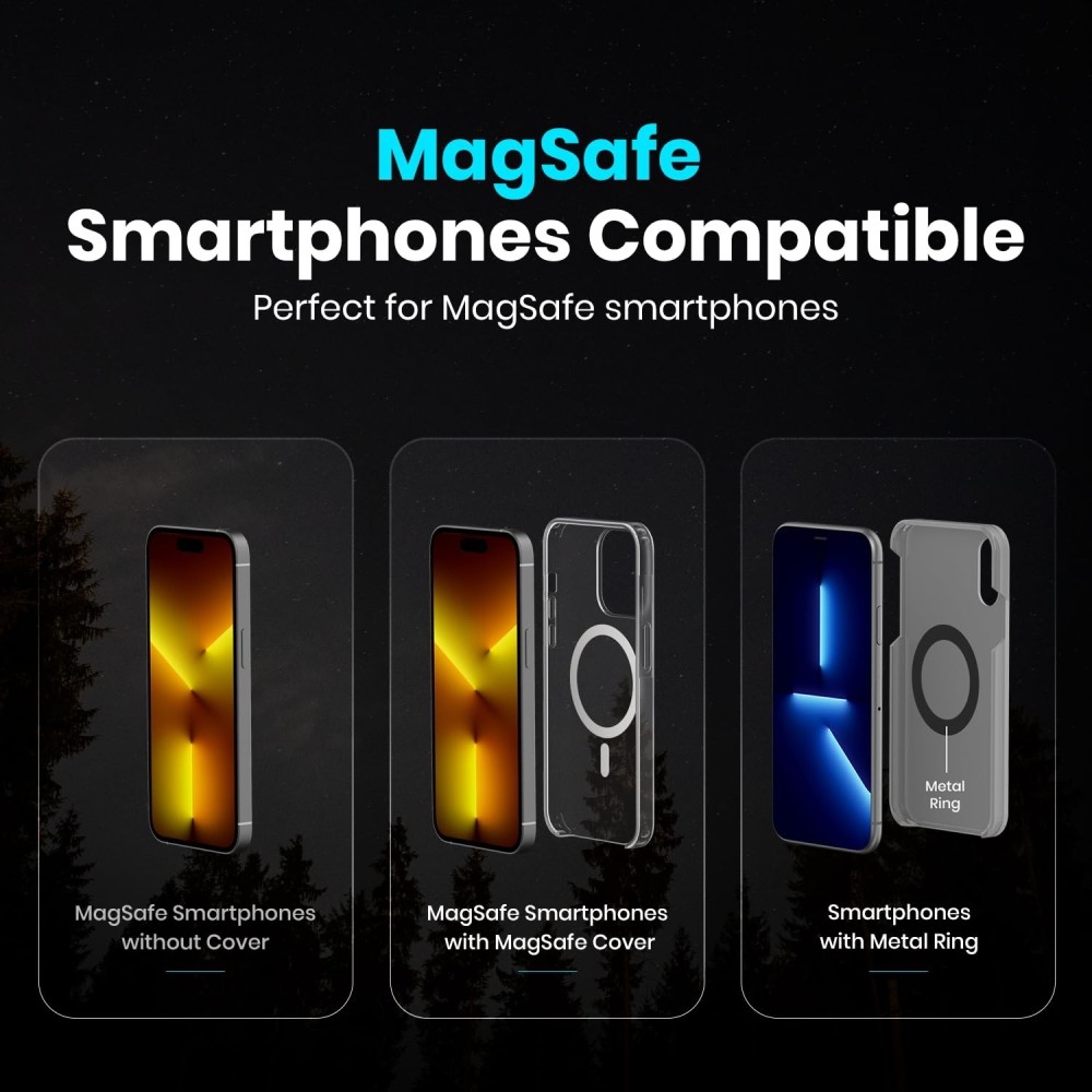 Portronics Mogun 4 Magnetic Car Phone Holder Stand with Strong Magnetic Grip, 360° Rotation, AC Vent Mount, Shockproof Mobile Car Mount for Smartphones - (Black)