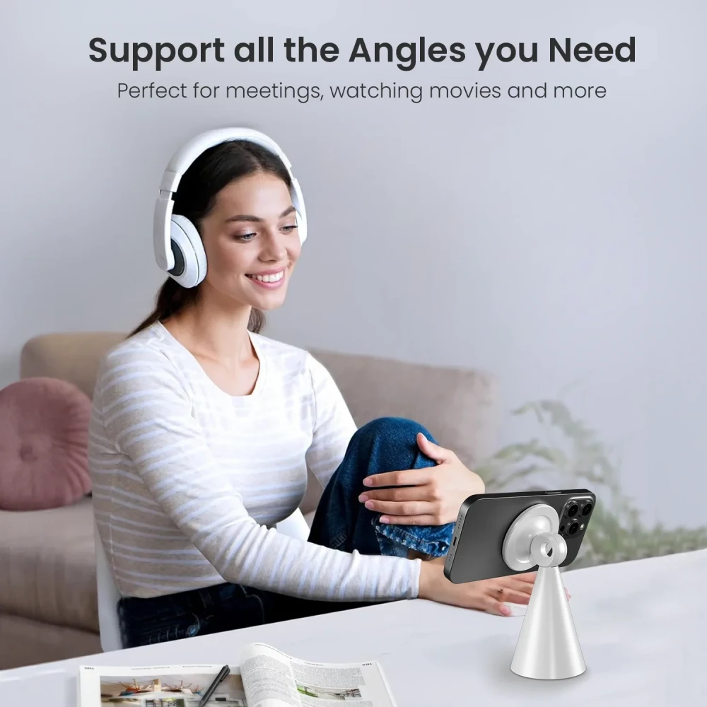 Portronics Mogun 5 MagSafe Magnetic Phone Holder Stand with 360° Rotation & 180° Pivot, Universal Desk Mobile Holder, Strong Magnetic Grip, Sturdy Build - (White)