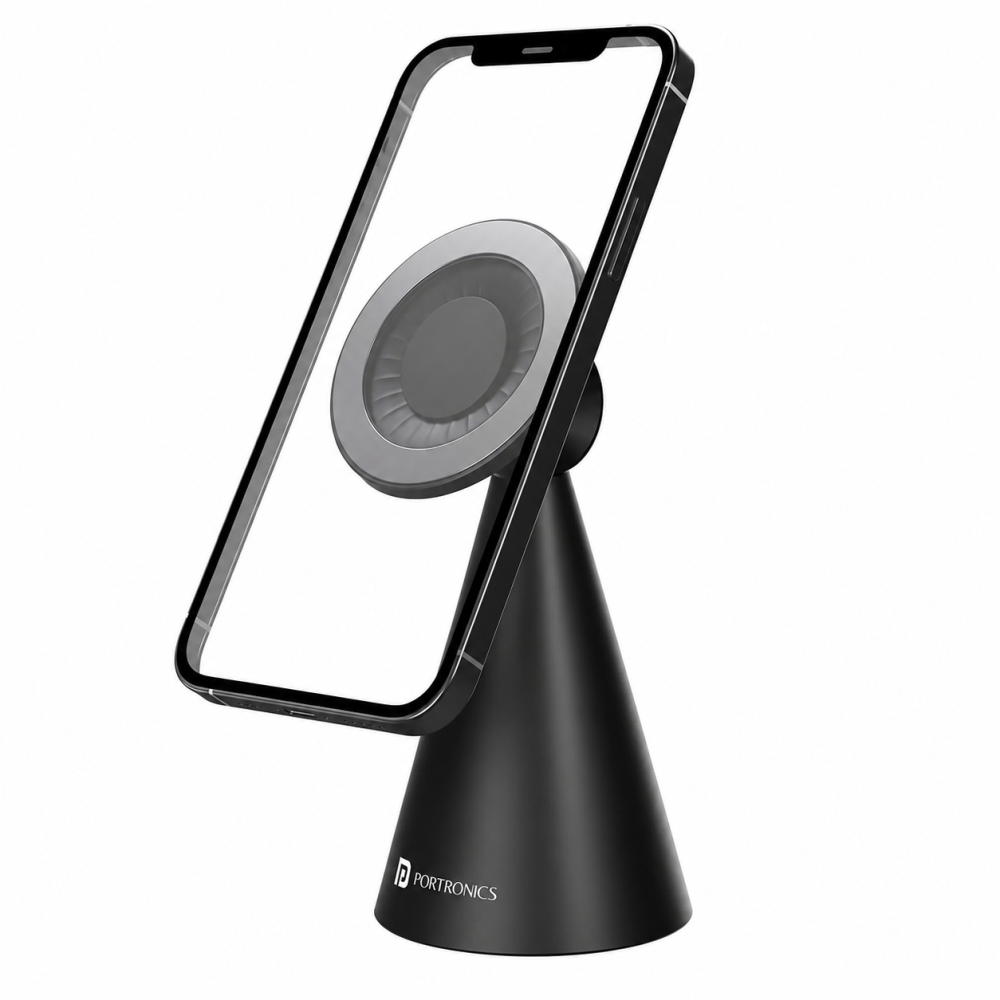 Portronics Mogun 5 MagSafe Magnetic Phone Holder Stand with 360° Rotation & 180° Pivot, Universal Desk Mobile Holder, Strong Magnetic Grip, Sturdy Build - (Black)