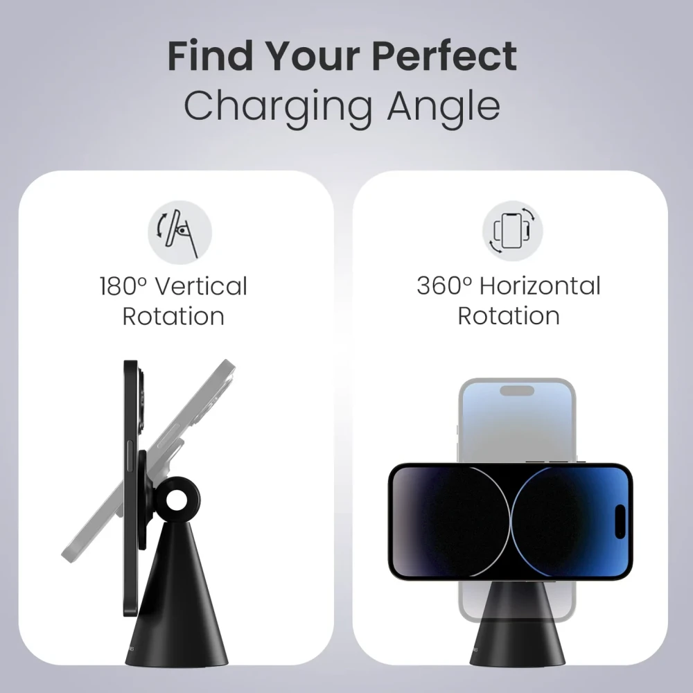 Portronics Mogun 5 MagSafe Magnetic Phone Holder Stand with 360° Rotation & 180° Pivot, Universal Desk Mobile Holder, Strong Magnetic Grip, Sturdy Build - (Black)
