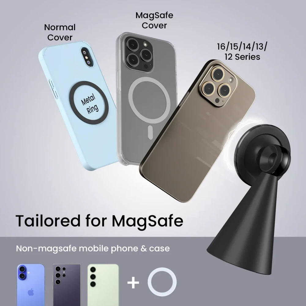 Portronics Mogun 5 MagSafe Magnetic Phone Holder Stand with 360° Rotation & 180° Pivot, Universal Desk Mobile Holder, Strong Magnetic Grip, Sturdy Build - (Black)