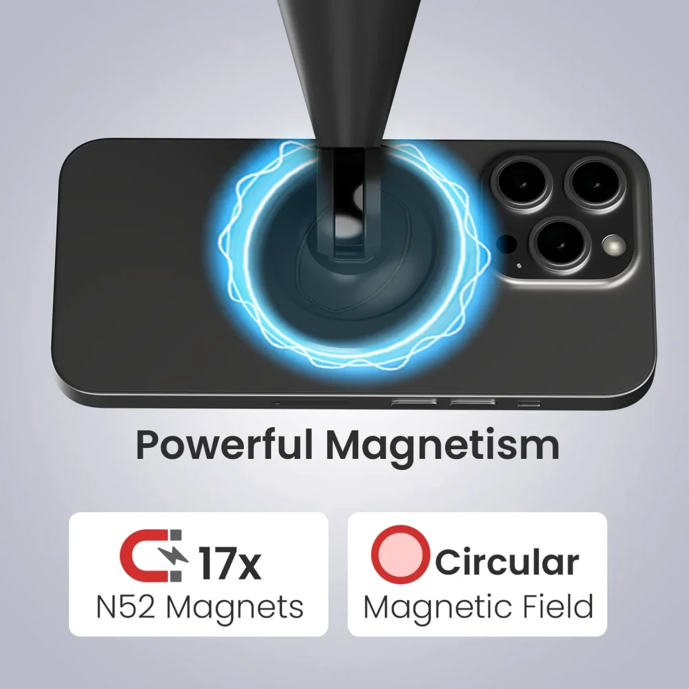 Portronics Mogun 5 MagSafe Magnetic Phone Holder Stand with 360° Rotation & 180° Pivot, Universal Desk Mobile Holder, Strong Magnetic Grip, Sturdy Build - (Black)