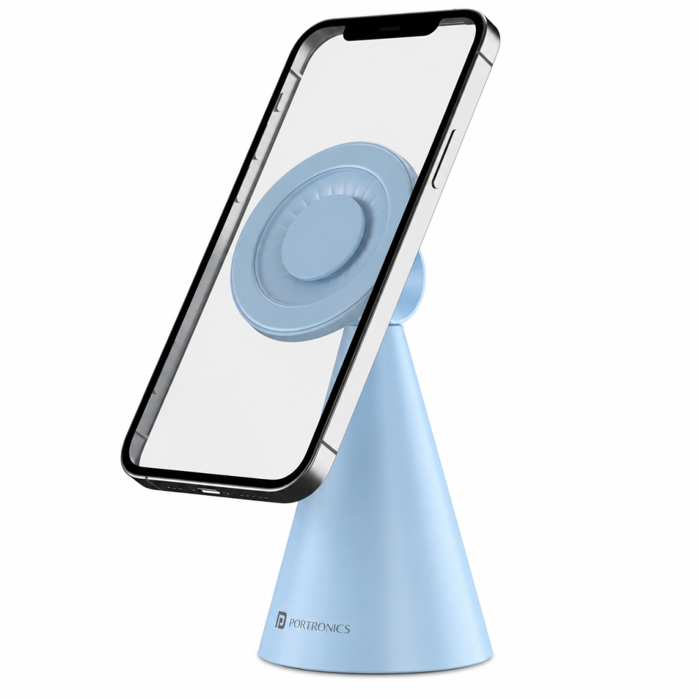 Portronics Mogun 5 MagSafe Magnetic Phone Holder Stand with 360° Rotation & 180° Pivot, Universal Desk Mobile Holder, Strong Magnetic Grip, Sturdy Build - (Blue)