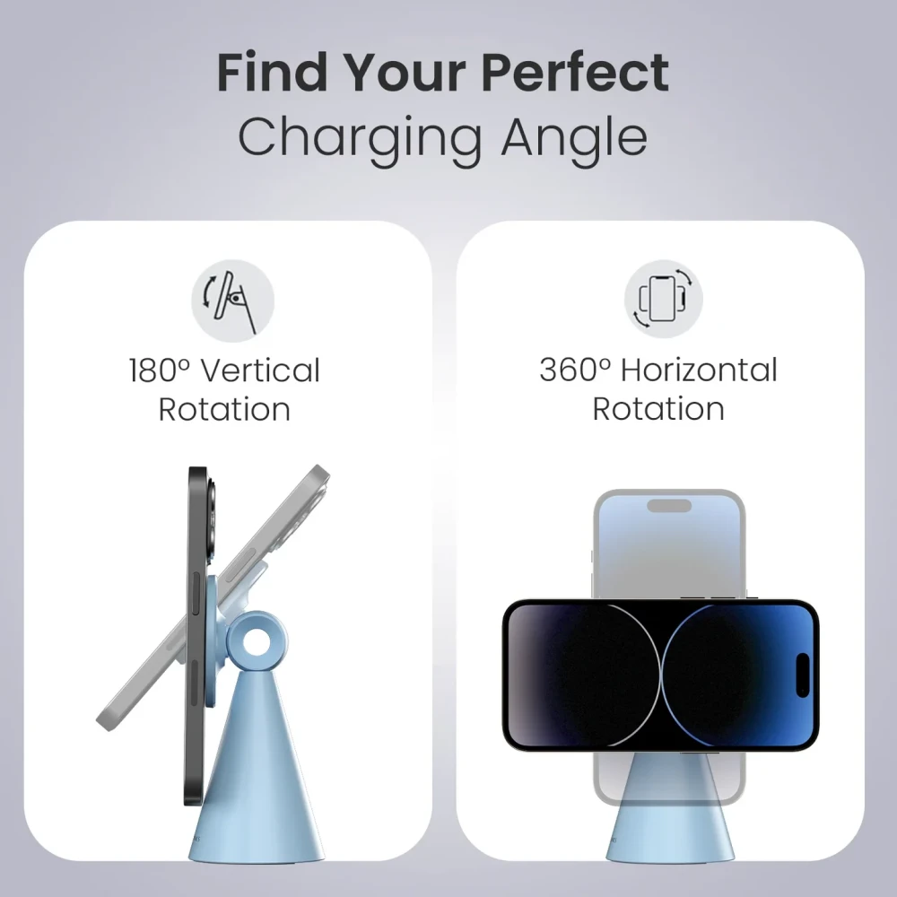 Portronics Mogun 5 MagSafe Magnetic Phone Holder Stand with 360° Rotation & 180° Pivot, Universal Desk Mobile Holder, Strong Magnetic Grip, Sturdy Build - (Blue)