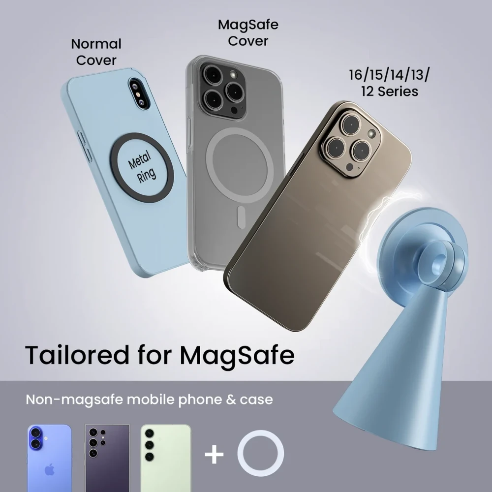Portronics Mogun 5 MagSafe Magnetic Phone Holder Stand with 360° Rotation & 180° Pivot, Universal Desk Mobile Holder, Strong Magnetic Grip, Sturdy Build - (Blue)