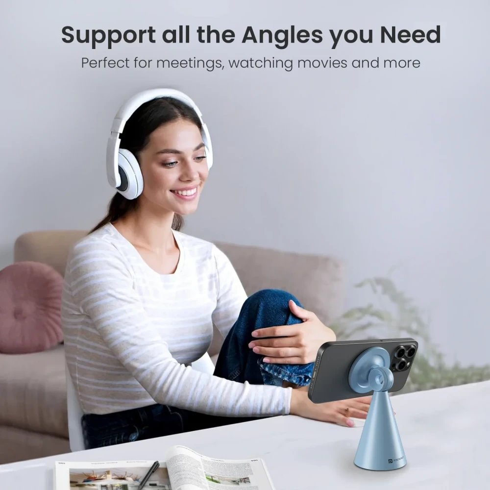 Portronics Mogun 5 MagSafe Magnetic Phone Holder Stand with 360° Rotation & 180° Pivot, Universal Desk Mobile Holder, Strong Magnetic Grip, Sturdy Build - (Blue)
