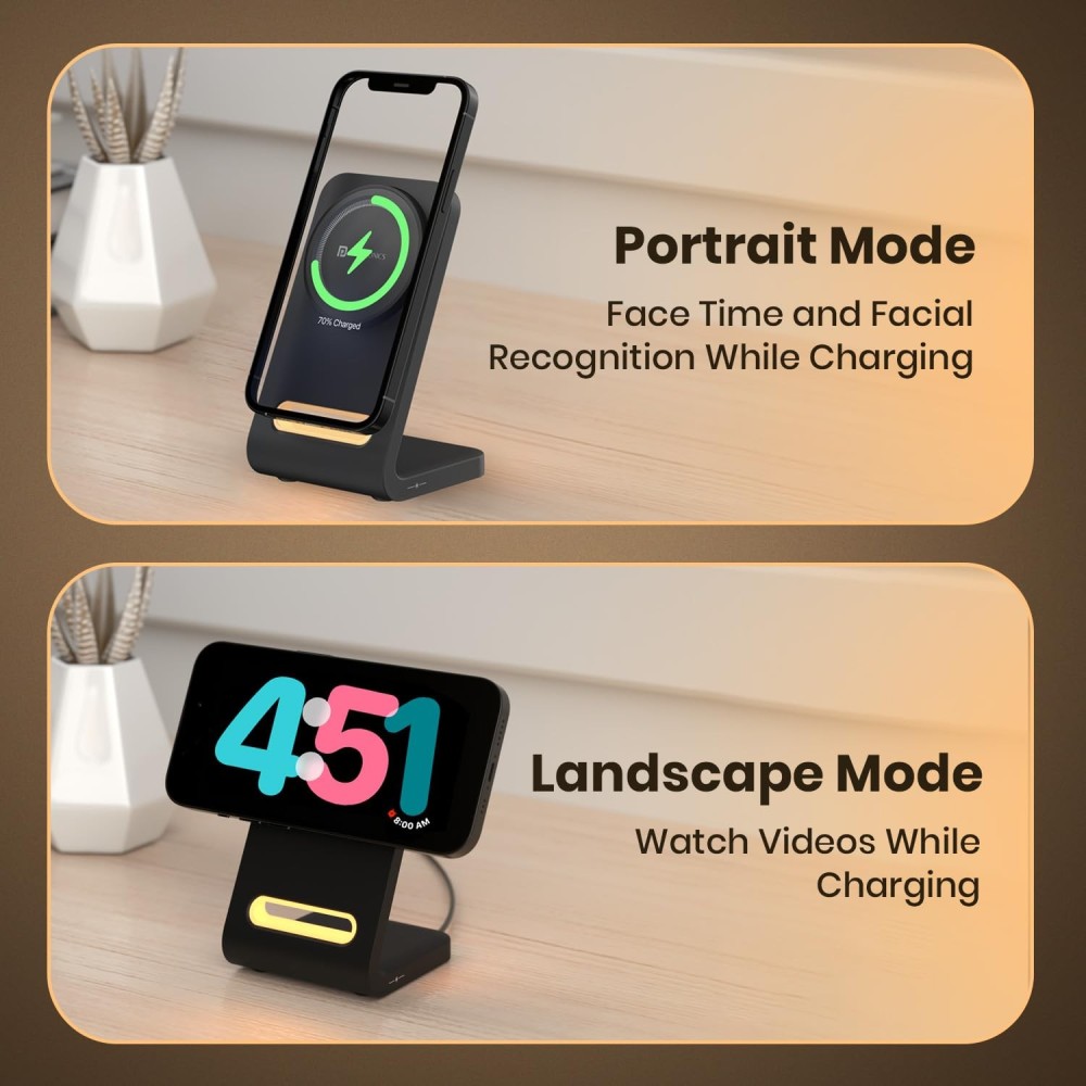 Portronics Flux 15W Qi2 Wireless Charger with MagSafe Compatibility for iPhone 16/15/14/13/12 Series, Fast Charging Pad - (Black)