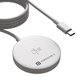 Portronics Quikk 15W Qi2 Certified Magnetic Wireless Charger for iPhone 16, 15, 14, 13, 12 Series & Qi-Enabled Smartphones, Fast Charging Pad - (White)