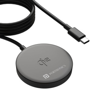 Portronics Quikk 15W Qi2 Certified Magnetic Wireless Charger for iPhone 16, 15, 14, 13, 12 Series & Qi-Enabled Smartphones, Fast Charging Pad - (Black)