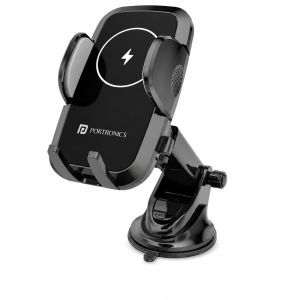 Portronics Charge Clamp 2 Type-C Car Mobile Holder with 360° Rotation, LED Display, Sturdy Build for Smartphones – (Black)