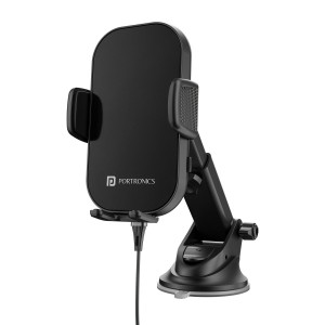 Portronics Charge Clamp 3 15W Qi Wireless Car Charger with 360° Rotation, Fast Charging, Type-C Cable, Dashboard/Windshield Mount for iPhone & Android Smartphones – (Black)