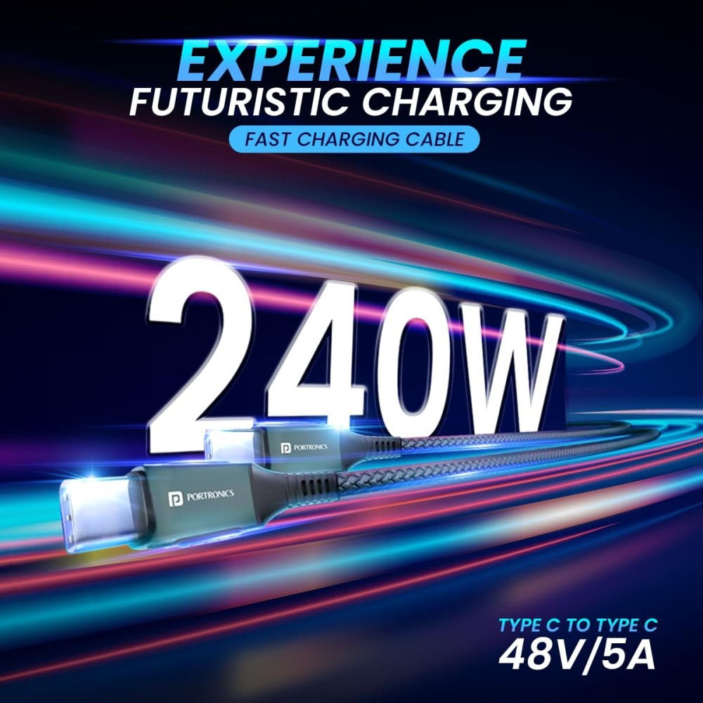 Portronics Konnect 240C Type-C to Type-C Fast Charging Cable (2 Meter, 240W)