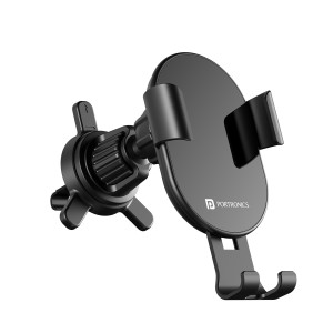 Portronics Charge Clamp 4 15W Wireless Car Charger with AC Vent Mount, 360° Rotation, Fast Qi Charging, Strong Grip, Type-C Cable for iPhone & Android Smartphones - (Black)
