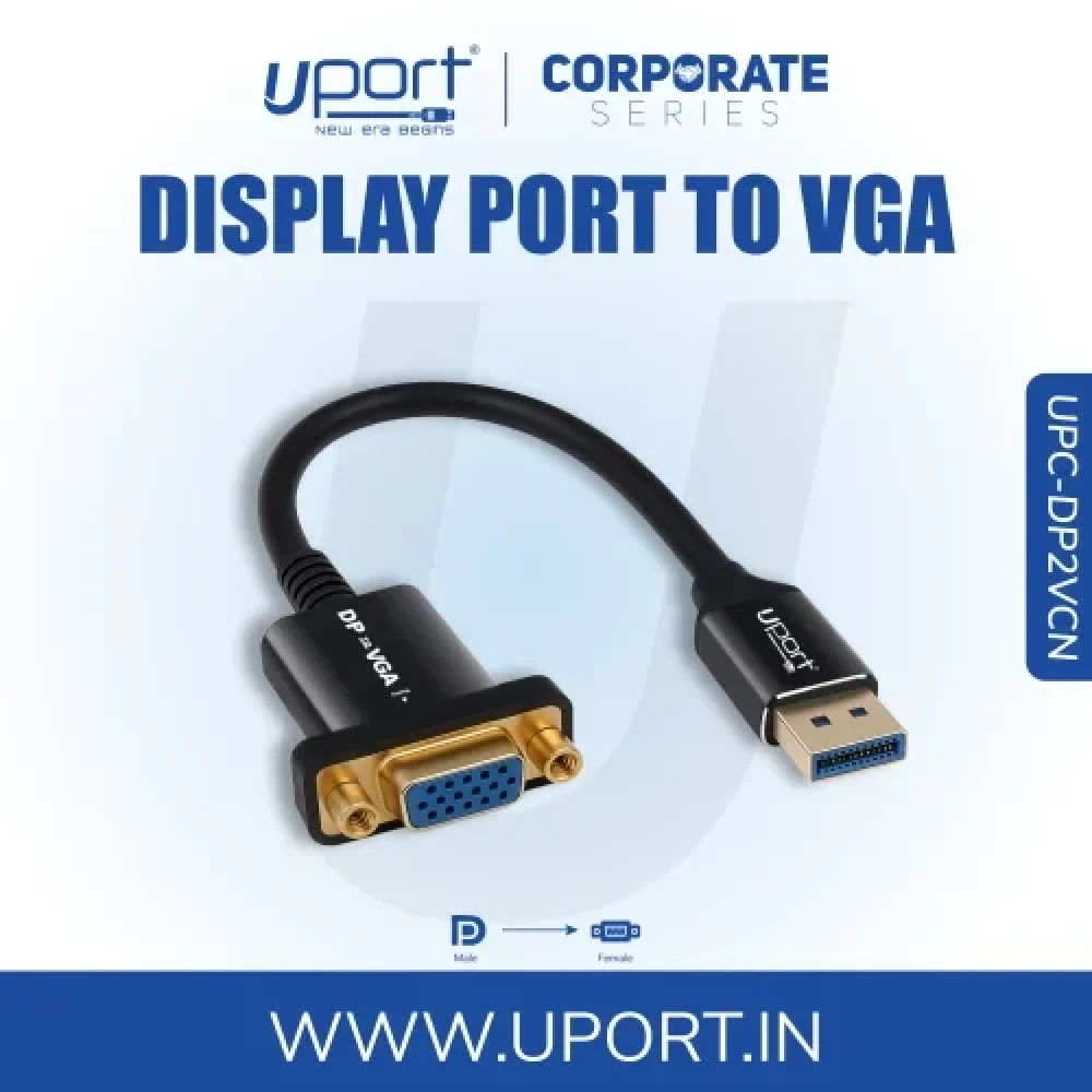 UPORT DP to VGA Adapter 4K, Male to Female, Metal Body, 0.15M, Laptop to Projector Converter - (Black)