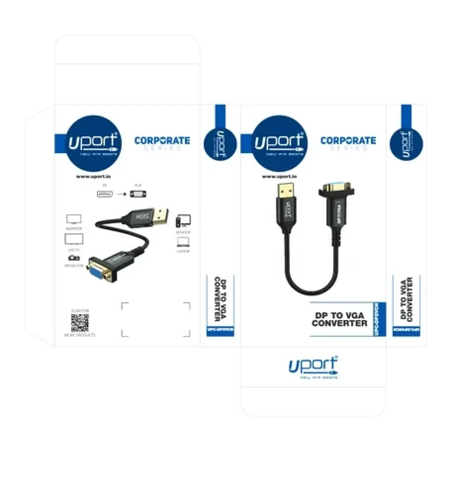 UPORT DP to VGA Adapter 4K, Male to Female, Metal Body, 0.15M, Laptop to Projector Converter - (Black)