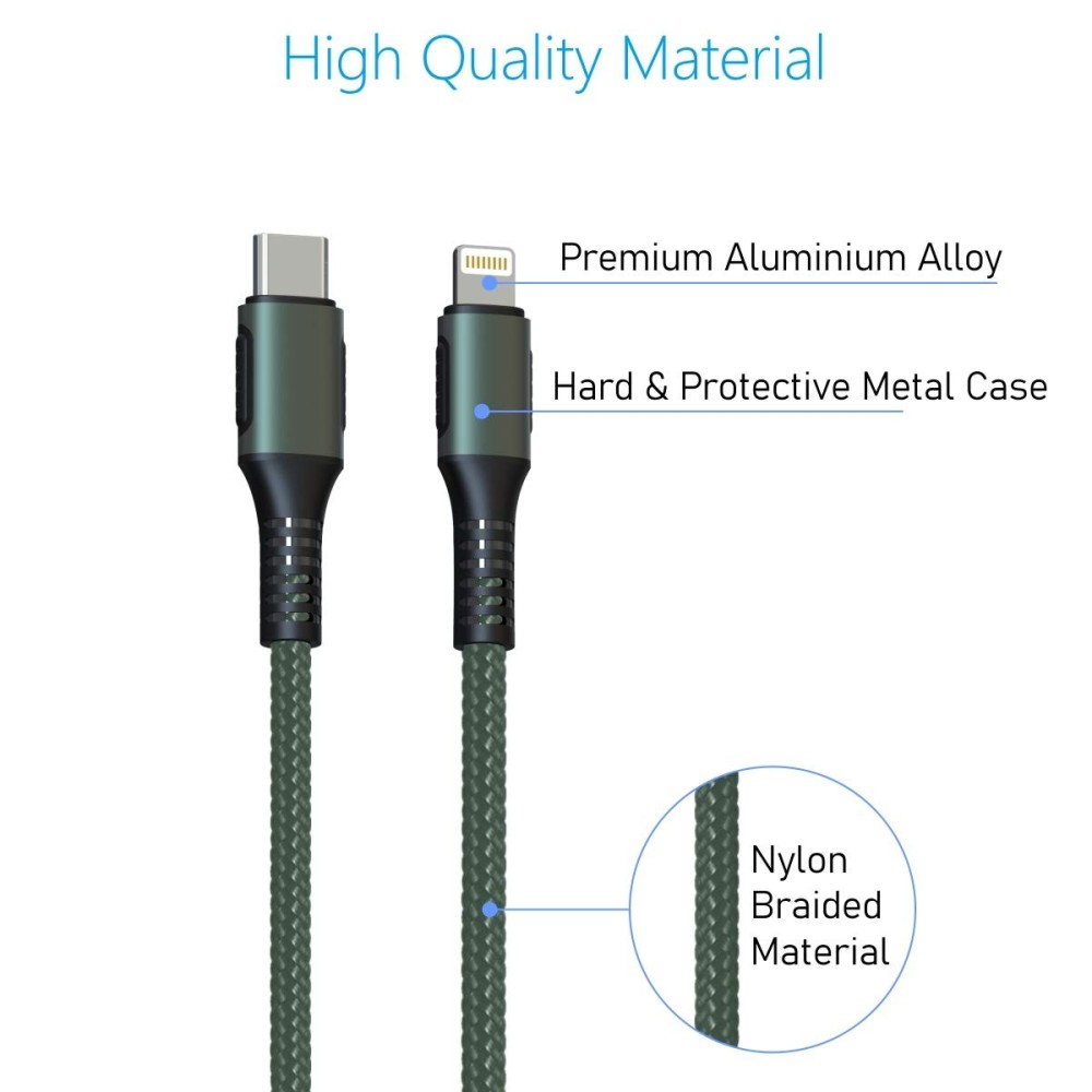Portronics Konnect CL 20W POR-1067 Type-C to 8-Pin USB Cable (Green)