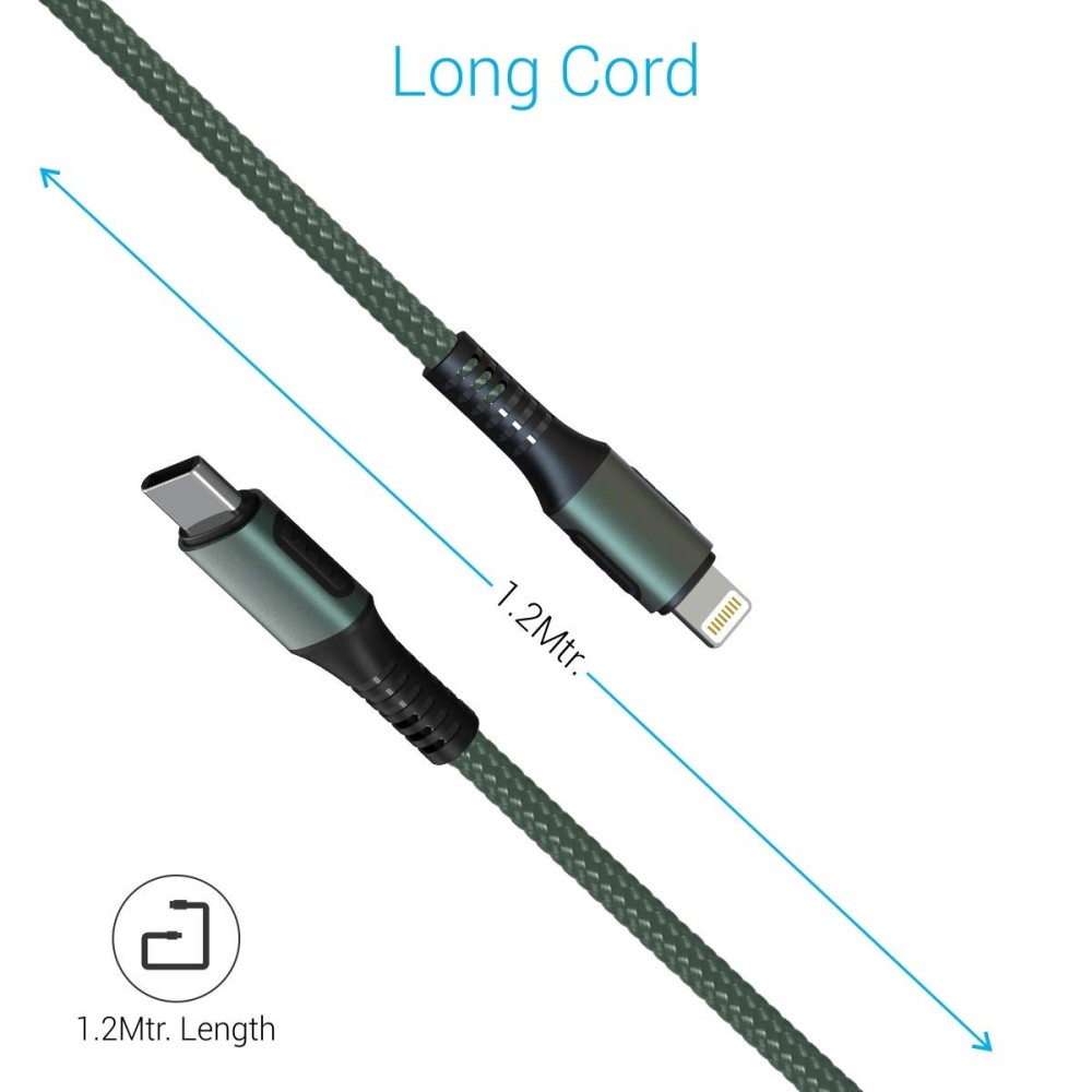Portronics Konnect CL 20W POR-1067 Type-C to 8-Pin USB Cable (Green)