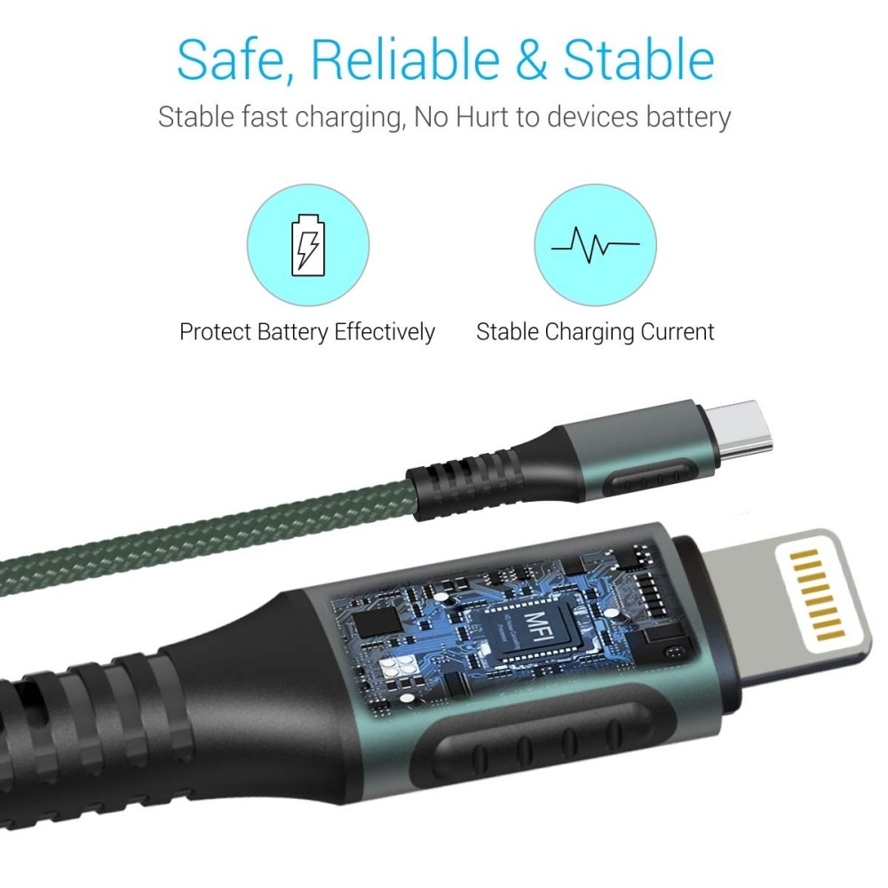 Portronics Konnect CL 20W POR-1067 Type-C to 8-Pin USB Cable (Green)